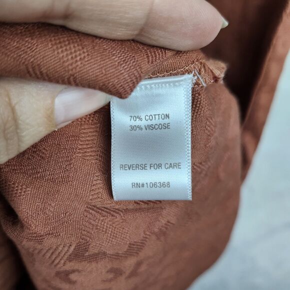 Garnet Hill Lagenlook Dress Rust Dobby Tie Sleeve Organic Cotton Jacquard Sz 8 - Picture 11 of 13